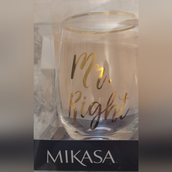 Mikasa Stemless Wine Glasses "Mr. Right      & Mrs. Always Right" - Picture 2 of 5